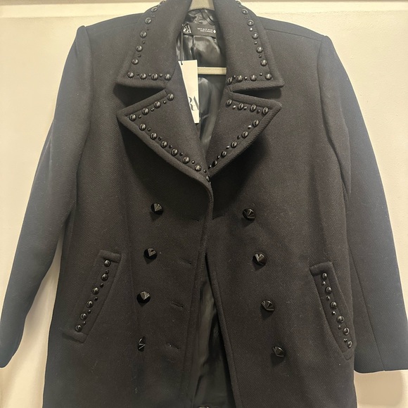 Zara Black Studded Coat - Picture 3 of 7